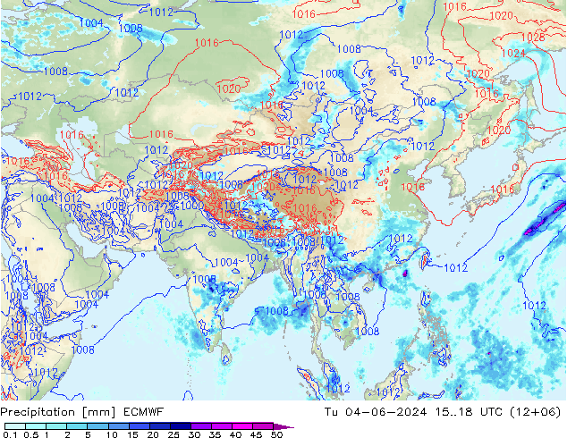 Precipitation ECMWF Tu 04.06.2024 18 UTC