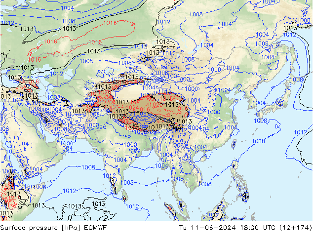 приземное давление ECMWF вт 11.06.2024 18 UTC