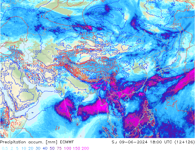 Totale neerslag ECMWF zo 09.06.2024 18 UTC