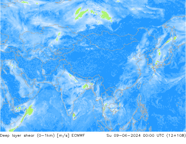Deep layer shear (0-1km) ECMWF Ne 09.06.2024 00 UTC