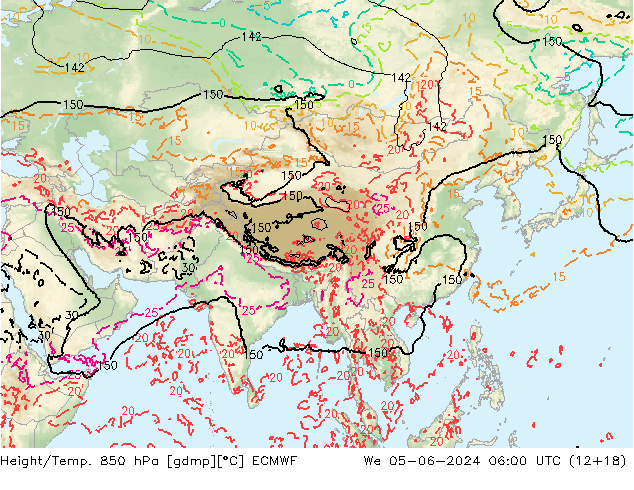 Height/Temp. 850 hPa ECMWF mer 05.06.2024 06 UTC