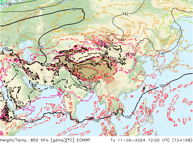 Height/Temp. 850 hPa ECMWF wto. 11.06.2024 12 UTC