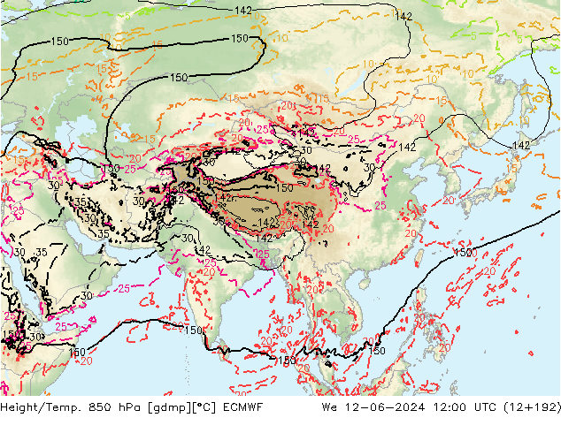 Height/Temp. 850 hPa ECMWF We 12.06.2024 12 UTC