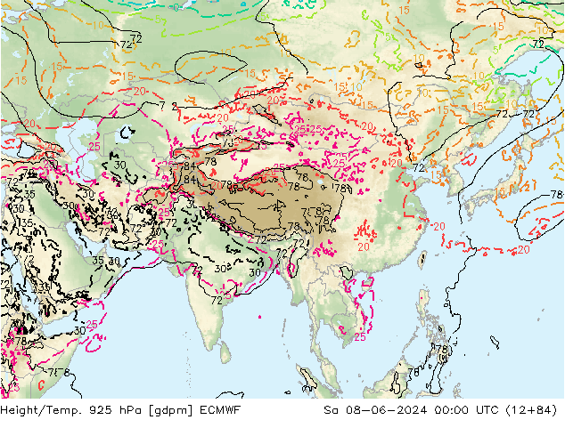 Height/Temp. 925 hPa ECMWF Sa 08.06.2024 00 UTC