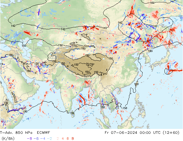 T-Adv. 850 hPa ECMWF Sex 07.06.2024 00 UTC