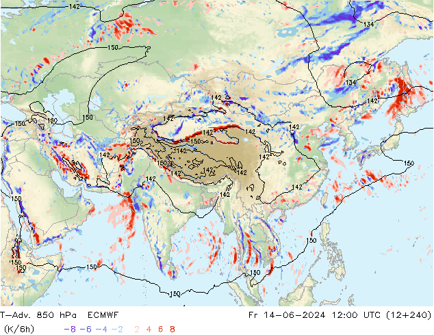 T-Adv. 850 hPa ECMWF Fr 14.06.2024 12 UTC