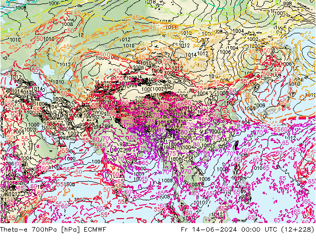 Theta-e 700hPa ECMWF Fr 14.06.2024 00 UTC