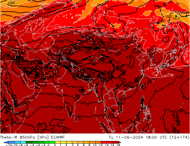 Theta-W 850hPa ECMWF Ter 11.06.2024 18 UTC