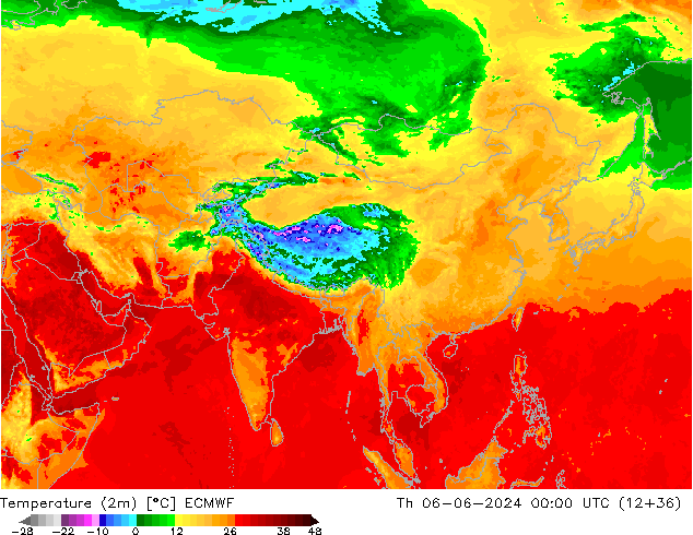 Temperatura (2m) ECMWF jue 06.06.2024 00 UTC