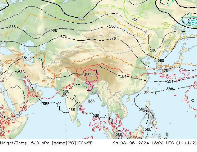 Height/Temp. 500 hPa ECMWF Sa 08.06.2024 18 UTC