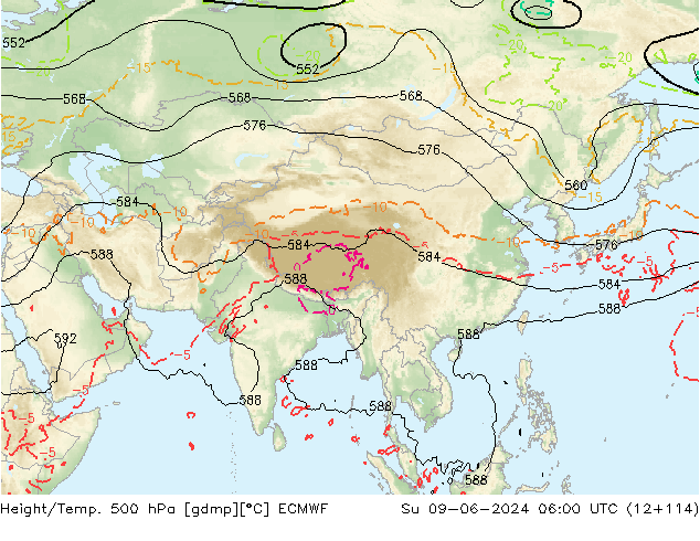 Z500/Rain (+SLP)/Z850 ECMWF Su 09.06.2024 06 UTC