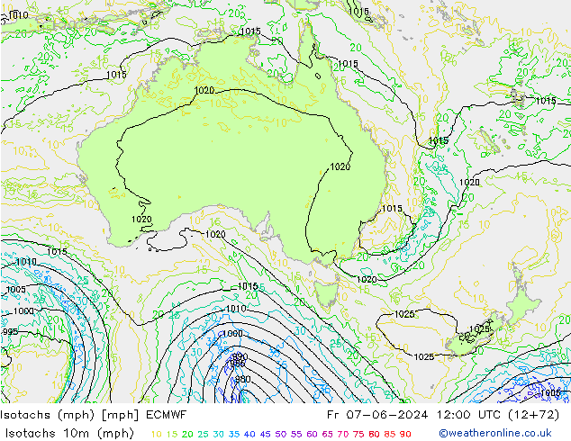 Isotachs (mph) ECMWF Pá 07.06.2024 12 UTC