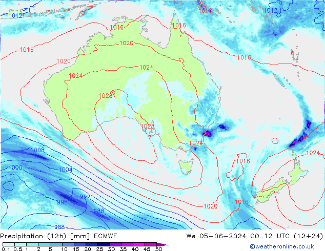 Precipitation (12h) ECMWF St 05.06.2024 12 UTC