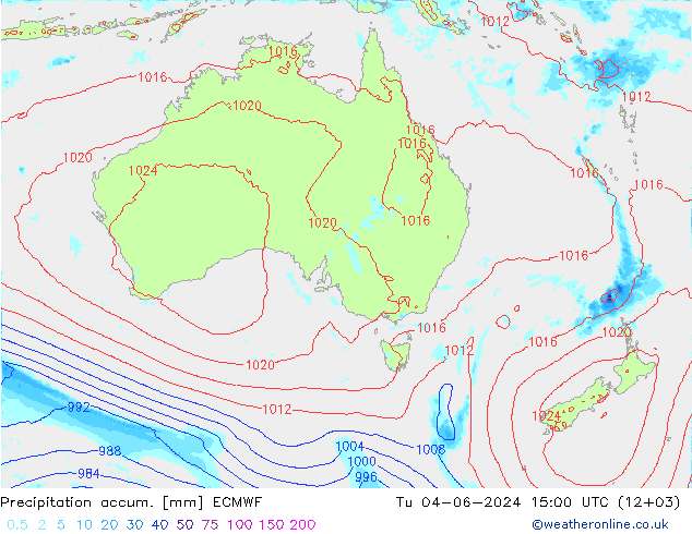 Precipitation accum. ECMWF вт 04.06.2024 15 UTC