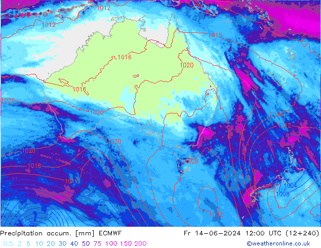 Precipitation accum. ECMWF Fr 14.06.2024 12 UTC