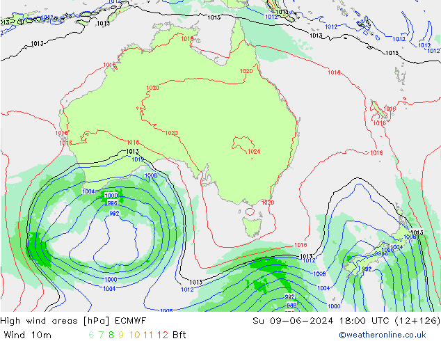 High wind areas ECMWF dim 09.06.2024 18 UTC