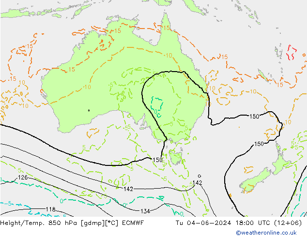 Géop./Temp. 850 hPa ECMWF mar 04.06.2024 18 UTC