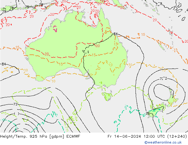 Height/Temp. 925 гПа ECMWF пт 14.06.2024 12 UTC