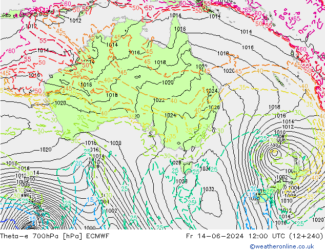 Theta-e 700hPa ECMWF ven 14.06.2024 12 UTC