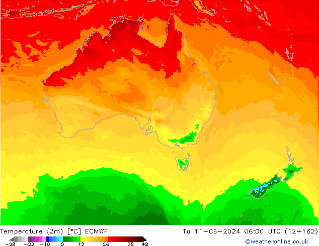 Temperature (2m) ECMWF Út 11.06.2024 06 UTC