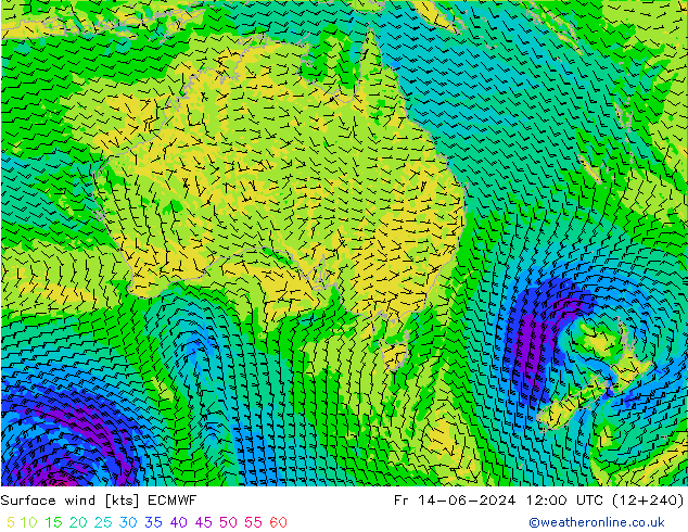 Vento 10 m ECMWF Sex 14.06.2024 12 UTC