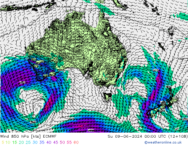 Wind 850 hPa ECMWF Su 09.06.2024 00 UTC