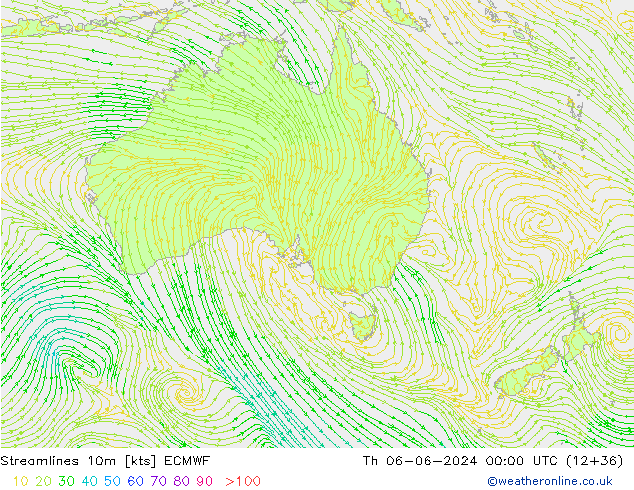 Linea di flusso 10m ECMWF gio 06.06.2024 00 UTC