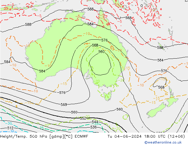 Z500/Rain (+SLP)/Z850 ECMWF wto. 04.06.2024 18 UTC