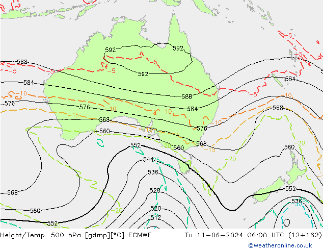 Z500/Rain (+SLP)/Z850 ECMWF Út 11.06.2024 06 UTC