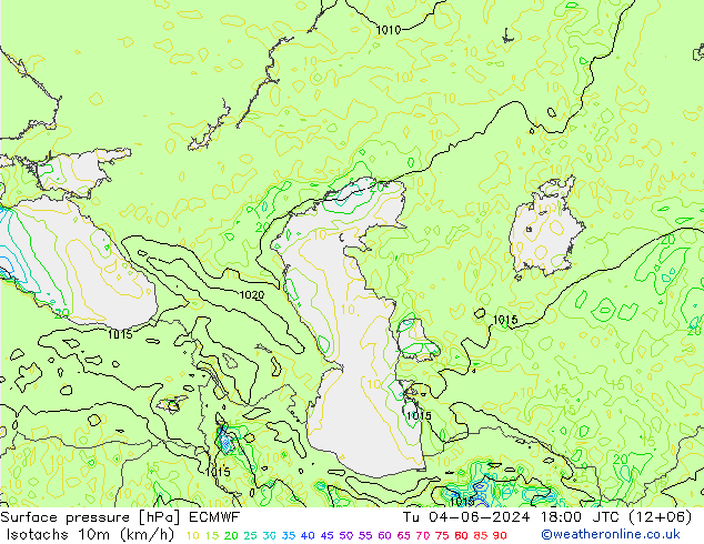 Isotachs (kph) ECMWF Tu 04.06.2024 18 UTC