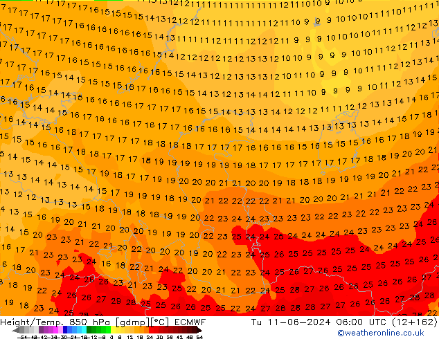 Height/Temp. 850 hPa ECMWF Tu 11.06.2024 06 UTC