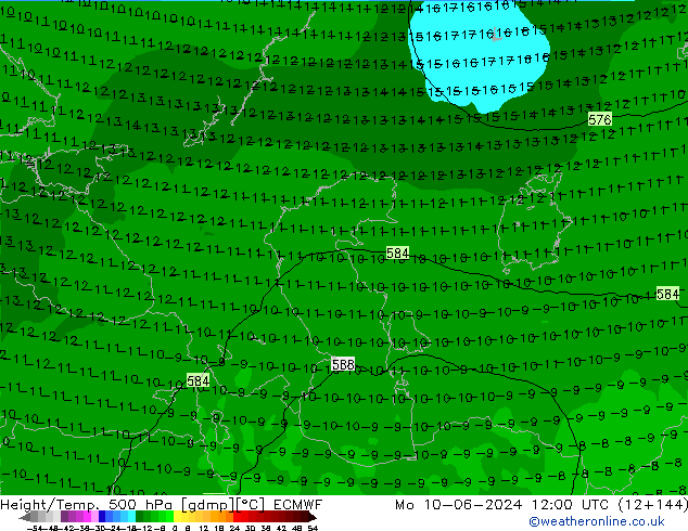 Z500/Rain (+SLP)/Z850 ECMWF Po 10.06.2024 12 UTC