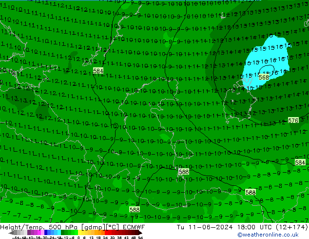 Z500/Yağmur (+YB)/Z850 ECMWF Sa 11.06.2024 18 UTC