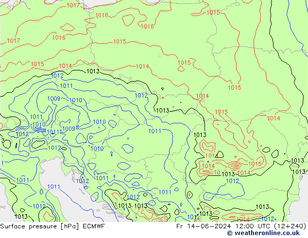 Surface pressure ECMWF Fr 14.06.2024 12 UTC