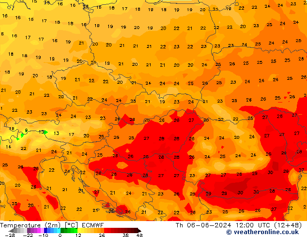 Temperaturkarte (2m) ECMWF Do 06.06.2024 12 UTC