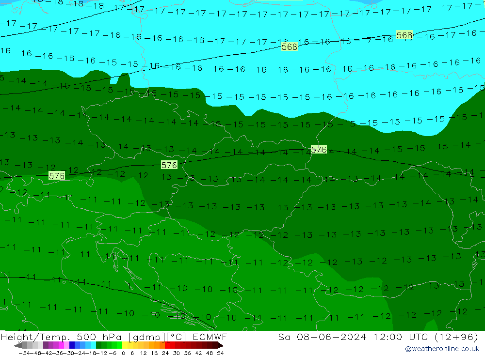 Z500/Rain (+SLP)/Z850 ECMWF Sa 08.06.2024 12 UTC