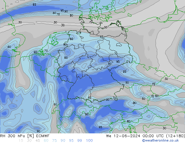 RH 300 hPa ECMWF We 12.06.2024 00 UTC