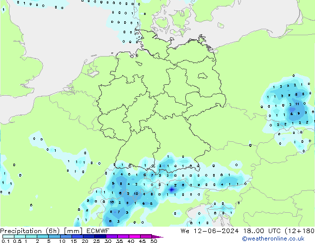 Precipitação (6h) ECMWF Qua 12.06.2024 00 UTC