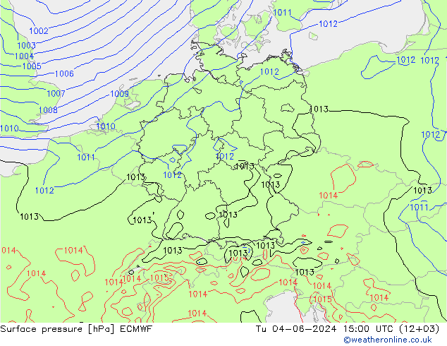 Surface pressure ECMWF Tu 04.06.2024 15 UTC