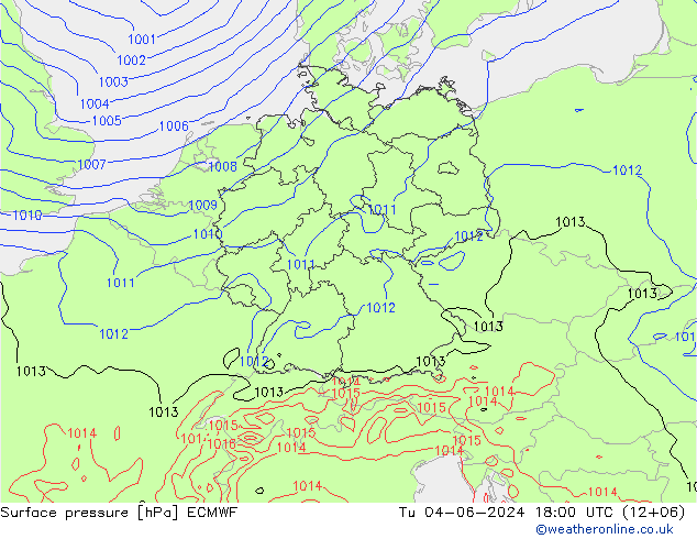 pressão do solo ECMWF Ter 04.06.2024 18 UTC