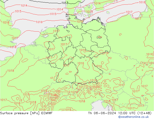 Surface pressure ECMWF Th 06.06.2024 12 UTC