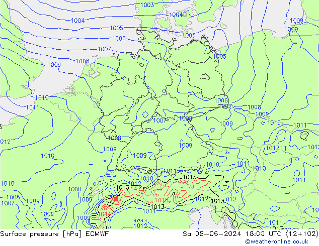 Luchtdruk (Grond) ECMWF za 08.06.2024 18 UTC