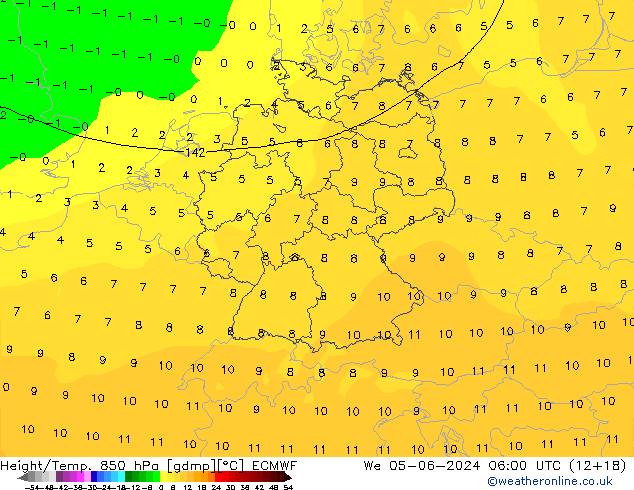 Z500/Rain (+SLP)/Z850 ECMWF We 05.06.2024 06 UTC