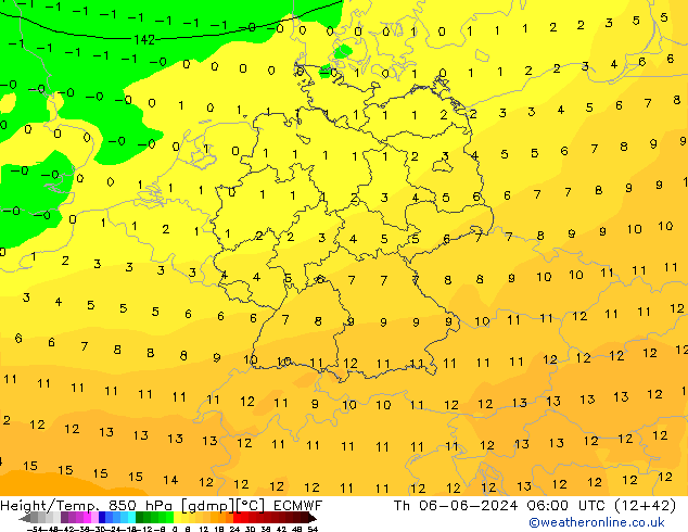 Z500/Rain (+SLP)/Z850 ECMWF Čt 06.06.2024 06 UTC