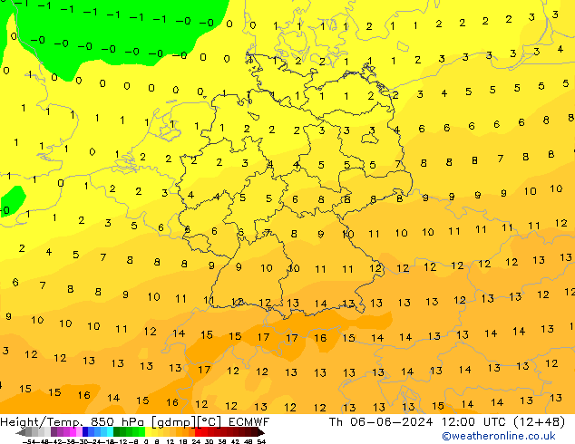 Z500/Rain (+SLP)/Z850 ECMWF Th 06.06.2024 12 UTC