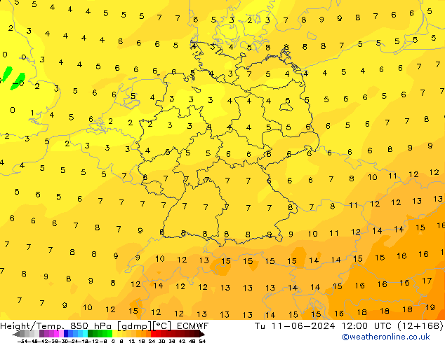 Height/Temp. 850 hPa ECMWF Út 11.06.2024 12 UTC