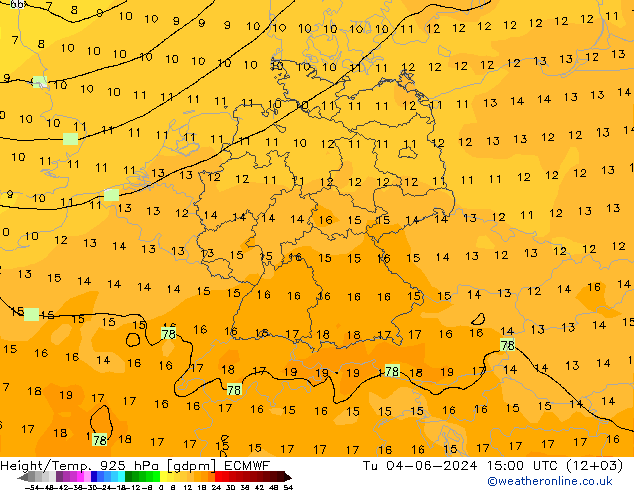 Hoogte/Temp. 925 hPa ECMWF di 04.06.2024 15 UTC