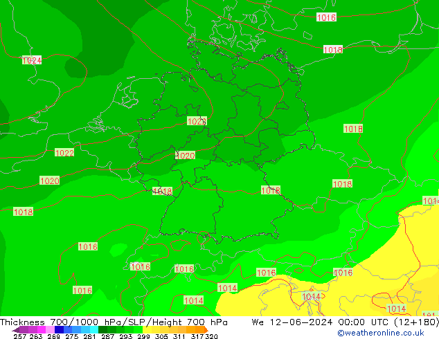 Thck 700-1000 hPa ECMWF We 12.06.2024 00 UTC