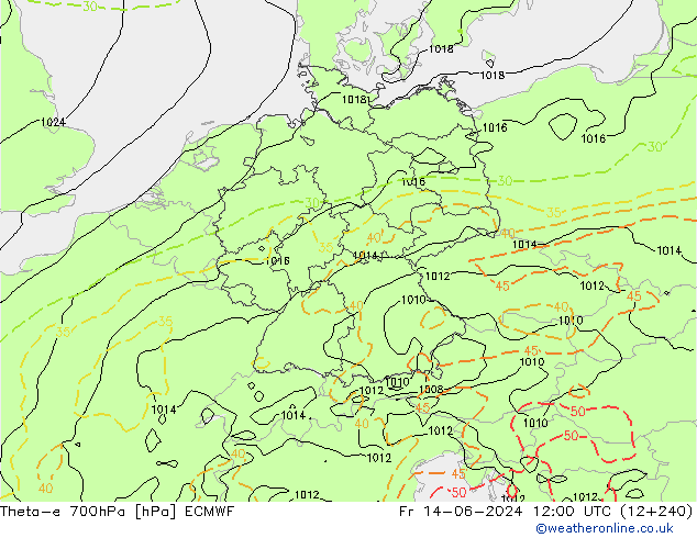 Theta-e 700hPa ECMWF Fr 14.06.2024 12 UTC