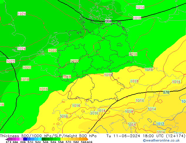 Thck 500-1000hPa ECMWF Tu 11.06.2024 18 UTC